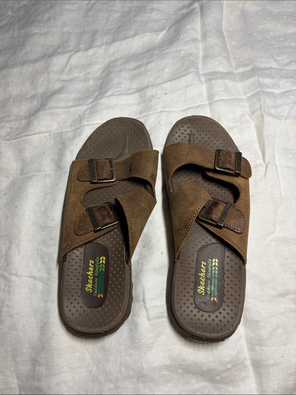 Skechers Men's 6/7 Brown Dual-Buckle Slide Sandals
